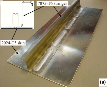 Lamas de 1,5 mm de aleación 7075-T6 unidas a solapa con revestimientos de 2,3 mm de aleación 2024-T3
Soldadura por fricción-agitación