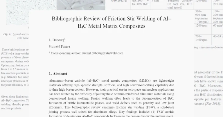 Revisión bibliográfica sobre la soldadura por fricción-agitación de compuestos de matriz metálica de Al–B₄C